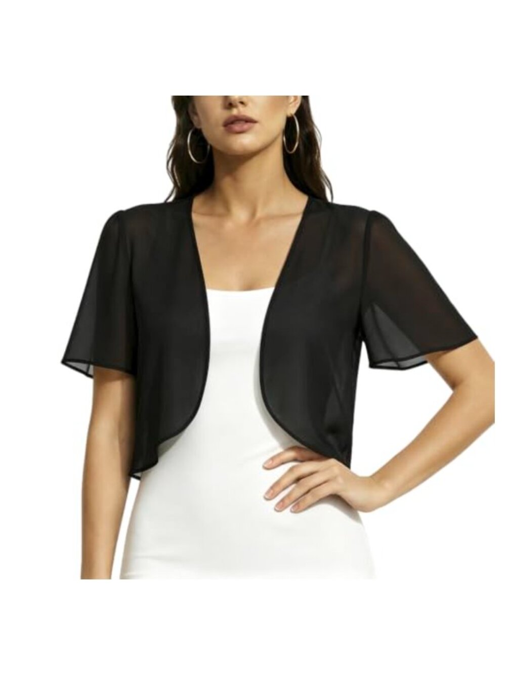 Sheer Chiffon Shrug Cardigan Bolero with Flutter Sleeves
